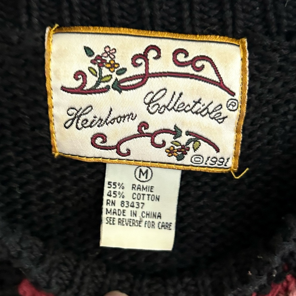 VINTAGE 90S HEIRLOOM COLLECTIBLES Chunky Floral Sweater Cottage Whimsigoth Sz M - Picture 2 of 10